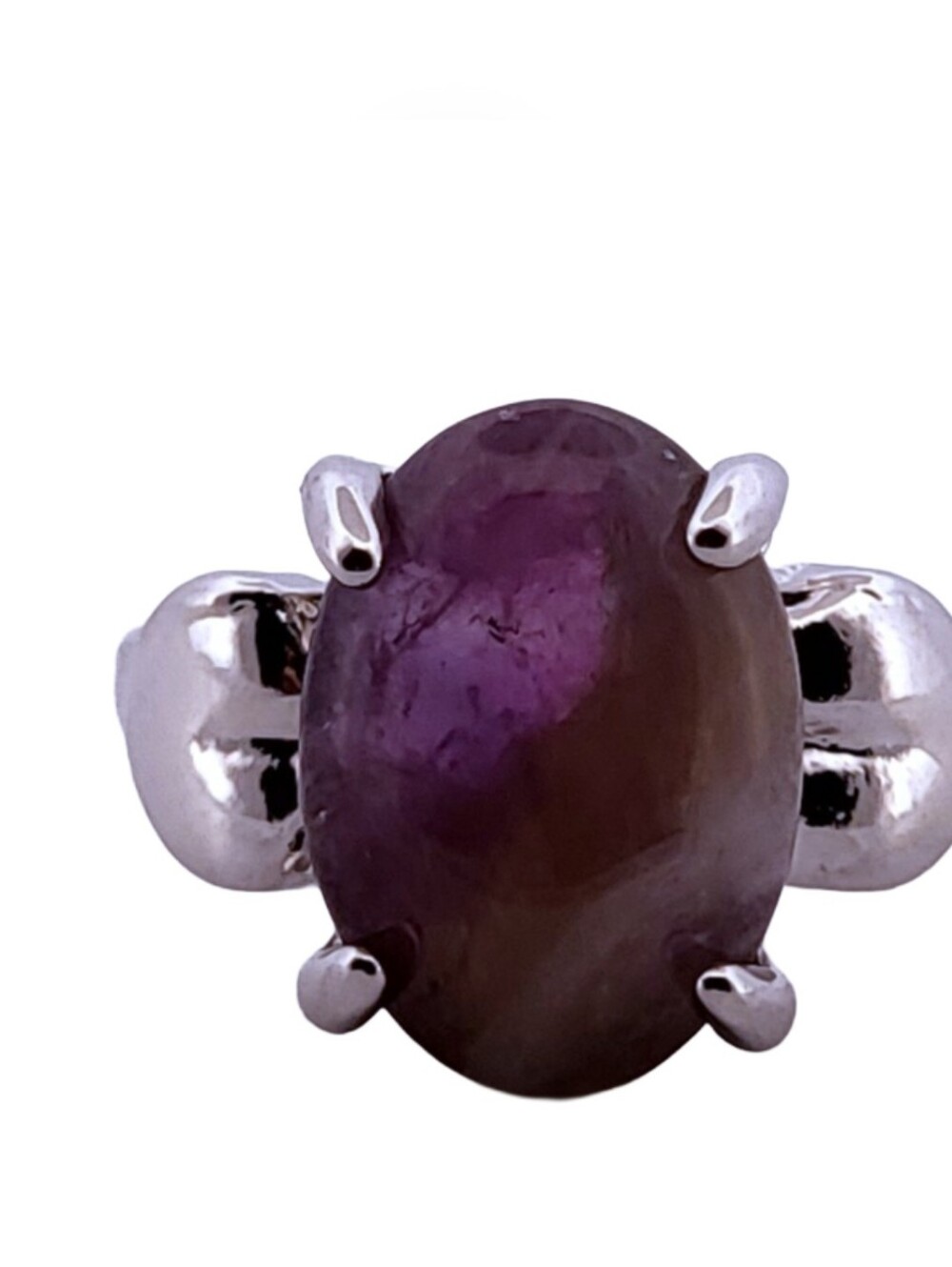 Oval Amethyst Heart Silver Ring, Size 8.5 400
